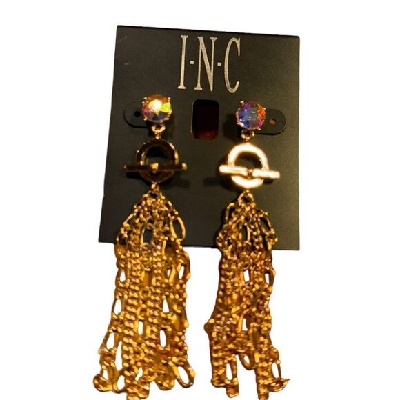 I.N.C. Gold-Tone Crystal, Toggle & Chain Tassel Linear Drop Earrings - Picture 3 of 3